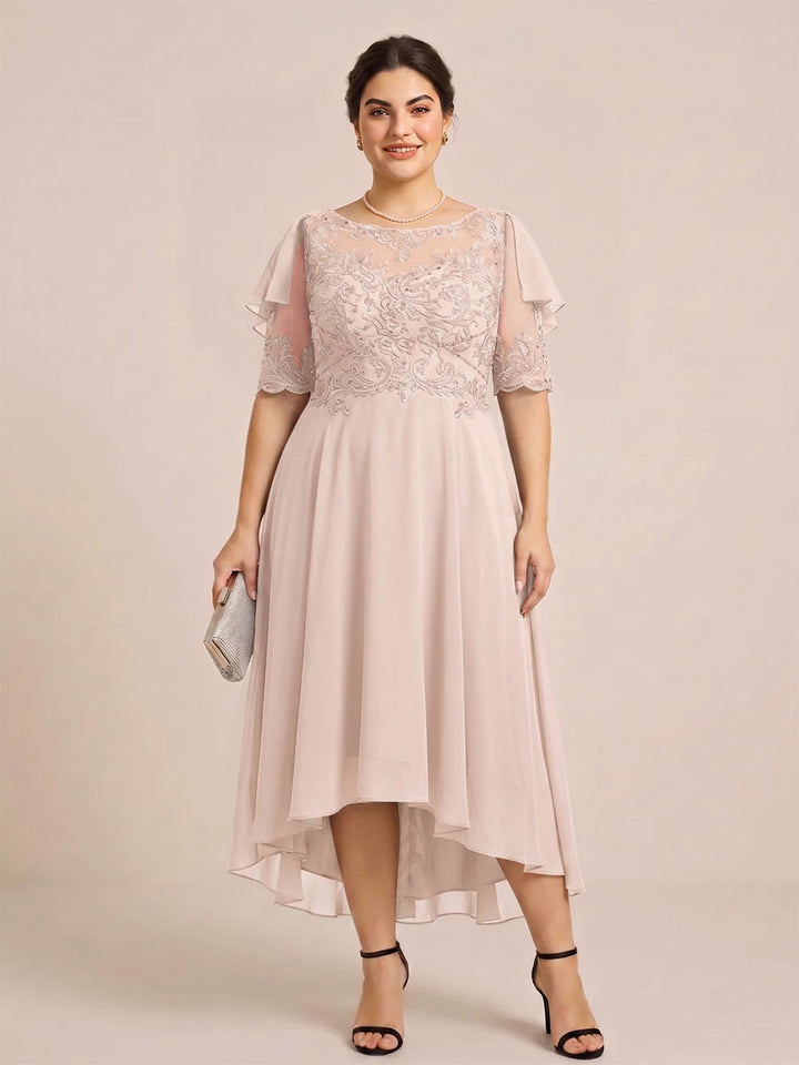 A-Line/Princess Scoop Half Sleeves Plus Size Mother of the Bride Dresses with Applique