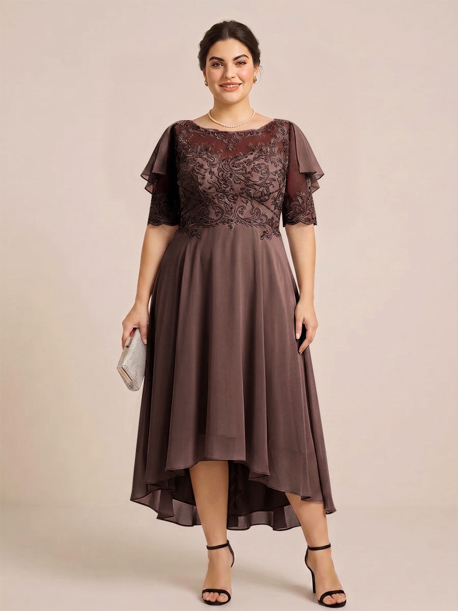 A-Line/Princess Scoop Half Sleeves Plus Size Mother of the Bride Dresses with Applique