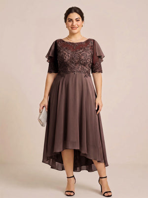 A-Line/Princess Scoop Half Sleeves Plus Size Mother of the Bride Dresses with Applique