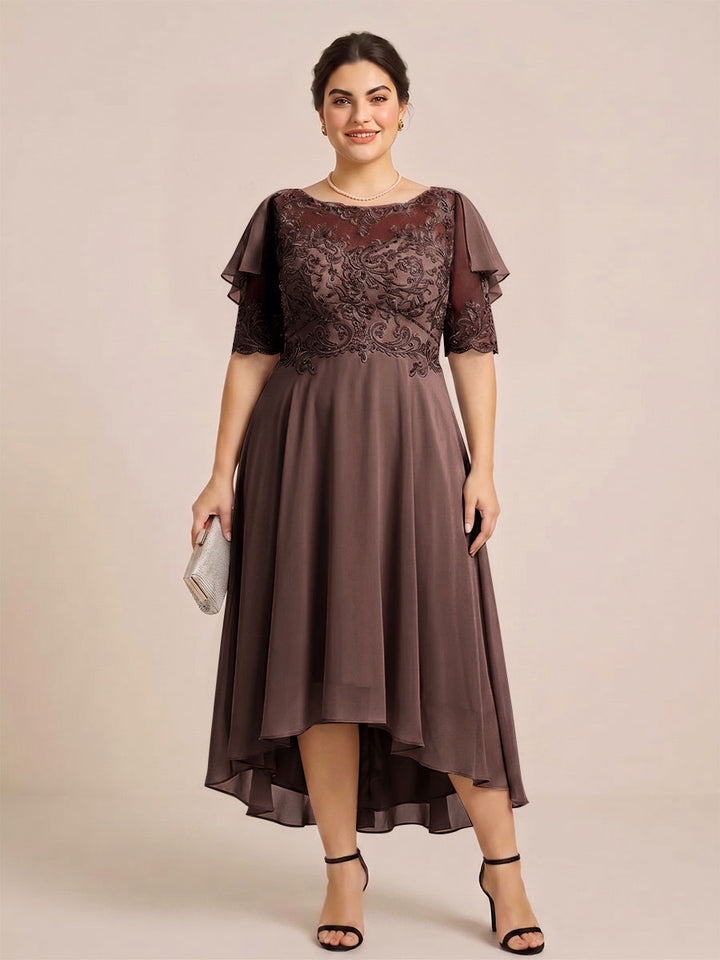 A-Line/Princess Scoop Half Sleeves Plus Size Mother of the Bride Dresses with Applique