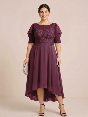 A-Line/Princess Scoop Half Sleeves Plus Size Mother of the Bride Dresses with Applique