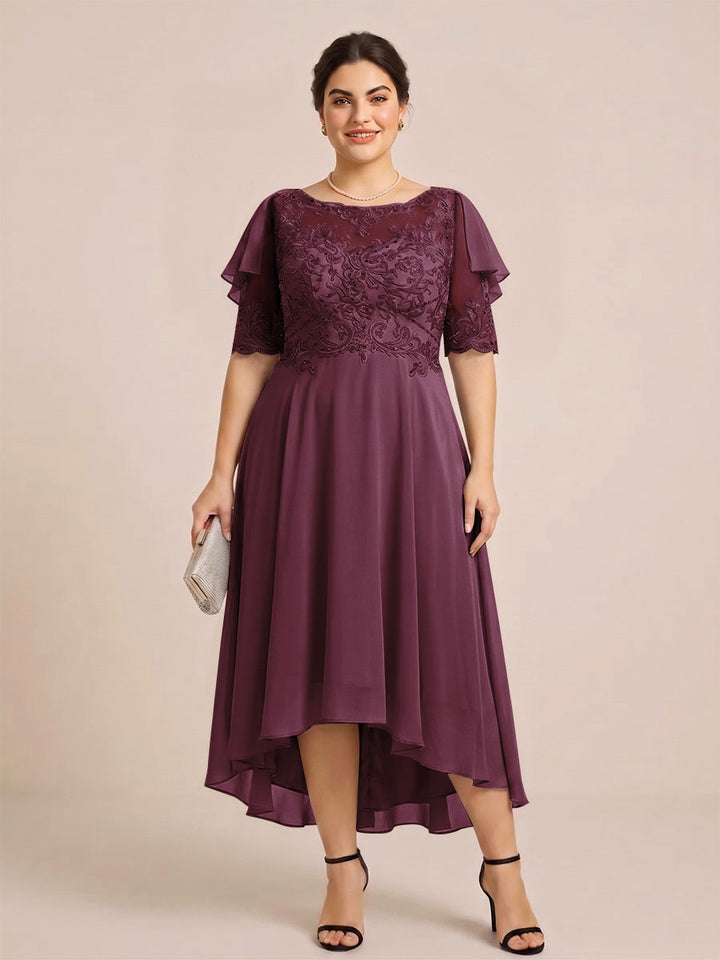A-Line/Princess Scoop Half Sleeves Plus Size Mother of the Bride Dresses with Applique