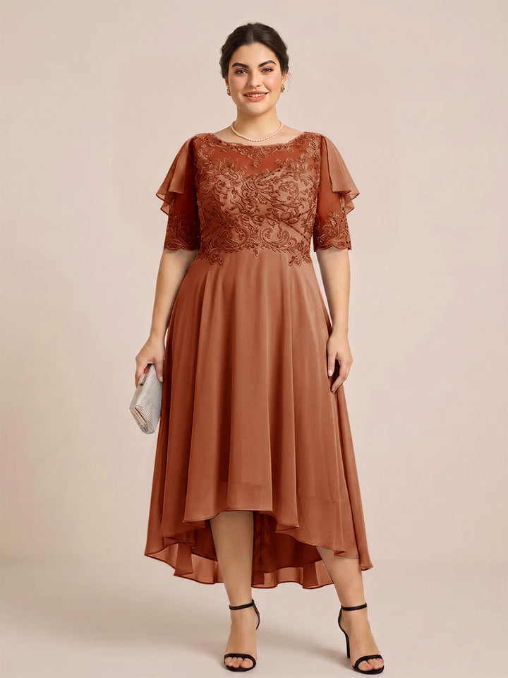 A-Line/Princess Scoop Half Sleeves Plus Size Mother of the Bride Dresses with Applique