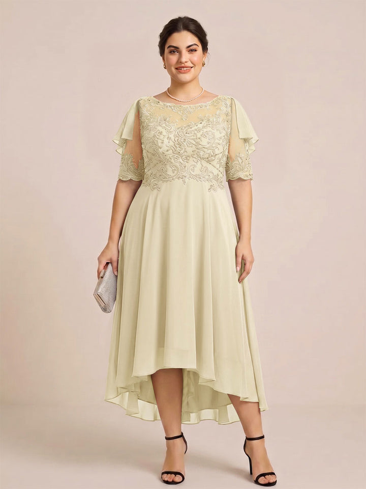 A-Line/Princess Scoop Half Sleeves Plus Size Mother of the Bride Dresses with Applique