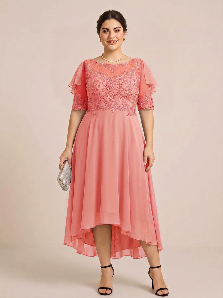 A-Line/Princess Scoop Half Sleeves Plus Size Mother of the Bride Dresses with Applique
