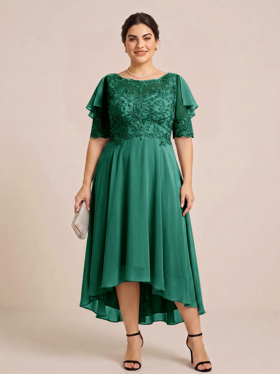 A-Line/Princess Scoop Half Sleeves Plus Size Mother of the Bride Dresses with Applique