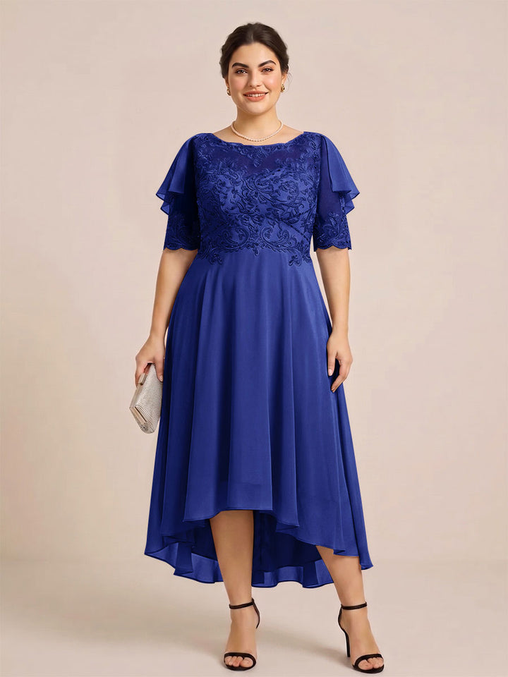 A-Line/Princess Scoop Half Sleeves Plus Size Mother of the Bride Dresses with Applique