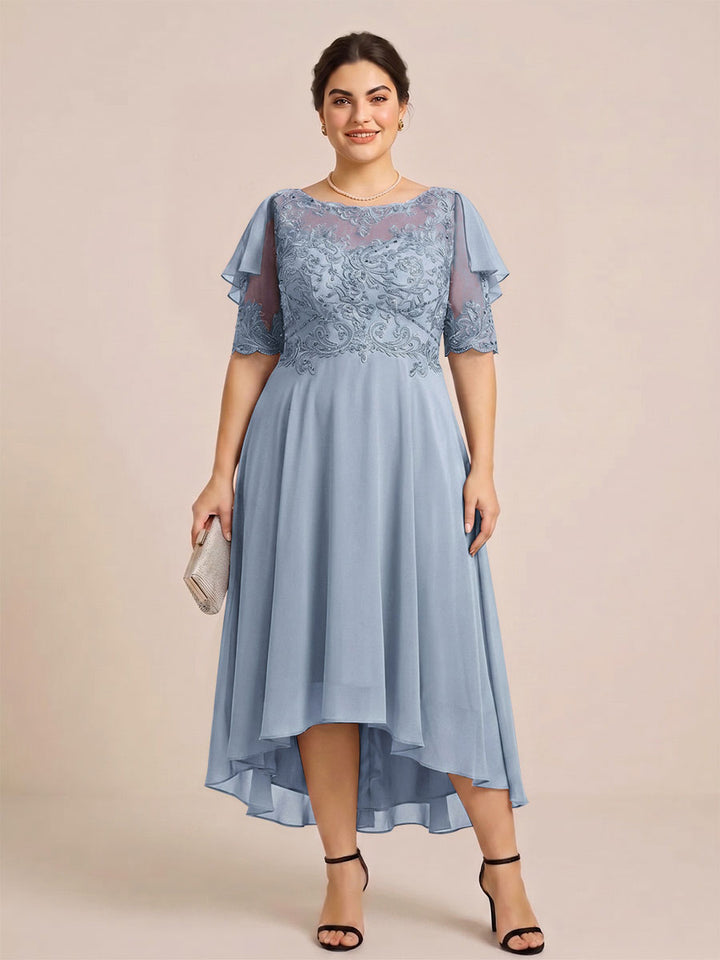 A-Line/Princess Scoop Half Sleeves Plus Size Mother of the Bride Dresses with Applique