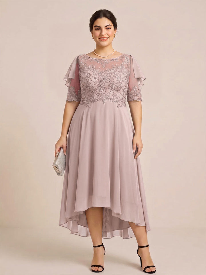 A-Line/Princess Scoop Half Sleeves Plus Size Mother of the Bride Dresses with Applique