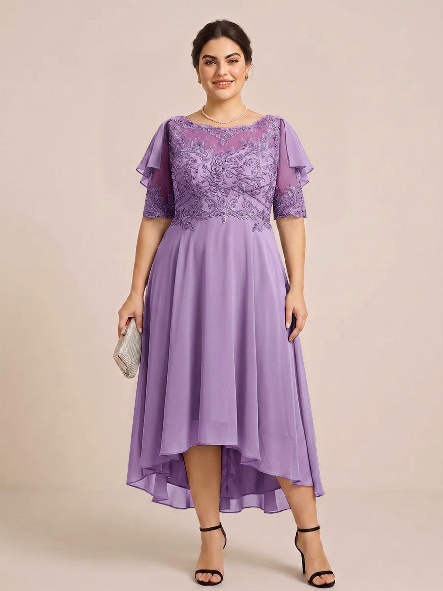 A-Line/Princess Scoop Half Sleeves Plus Size Mother of the Bride Dresses with Applique