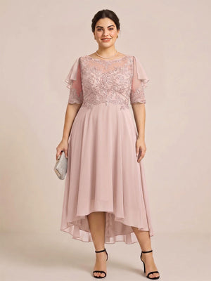 A-Line/Princess Scoop Half Sleeves Plus Size Mother of the Bride Dresses with Applique