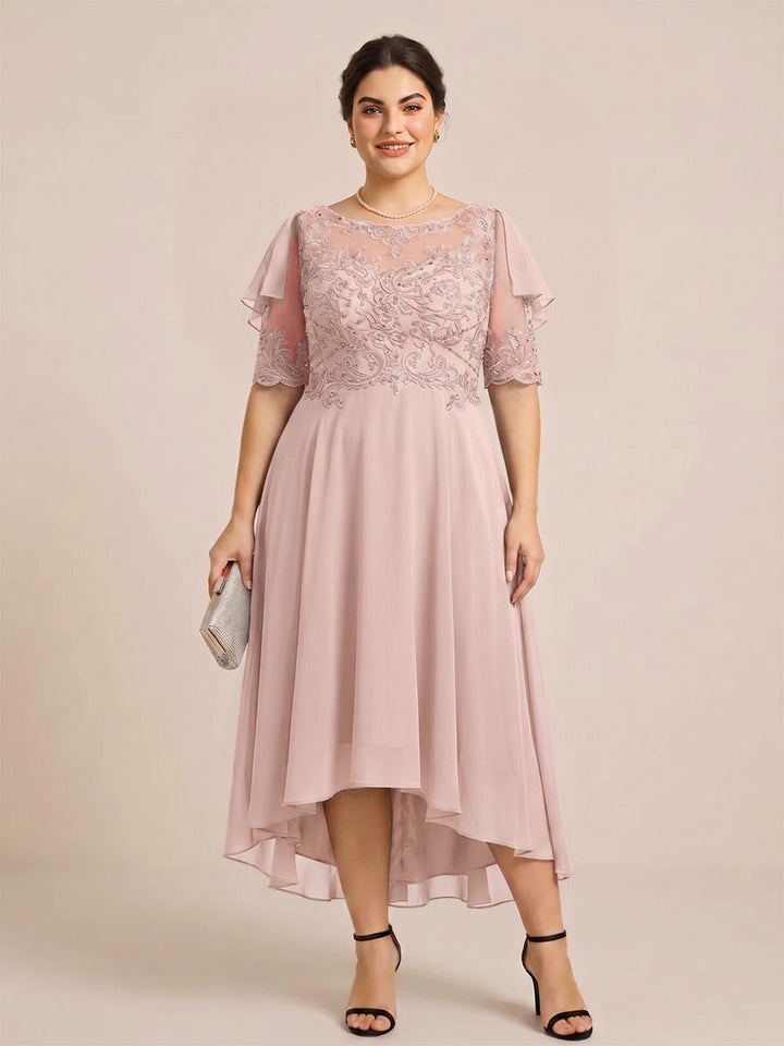 A-Line/Princess Scoop Half Sleeves Plus Size Mother of the Bride Dresses with Applique