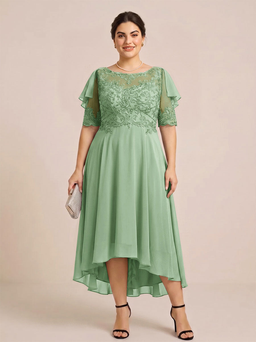 A-Line/Princess Scoop Half Sleeves Plus Size Mother of the Bride Dresses with Applique