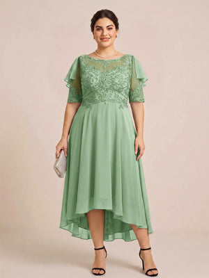 A-Line/Princess Scoop Half Sleeves Plus Size Mother of the Bride Dresses with Applique
