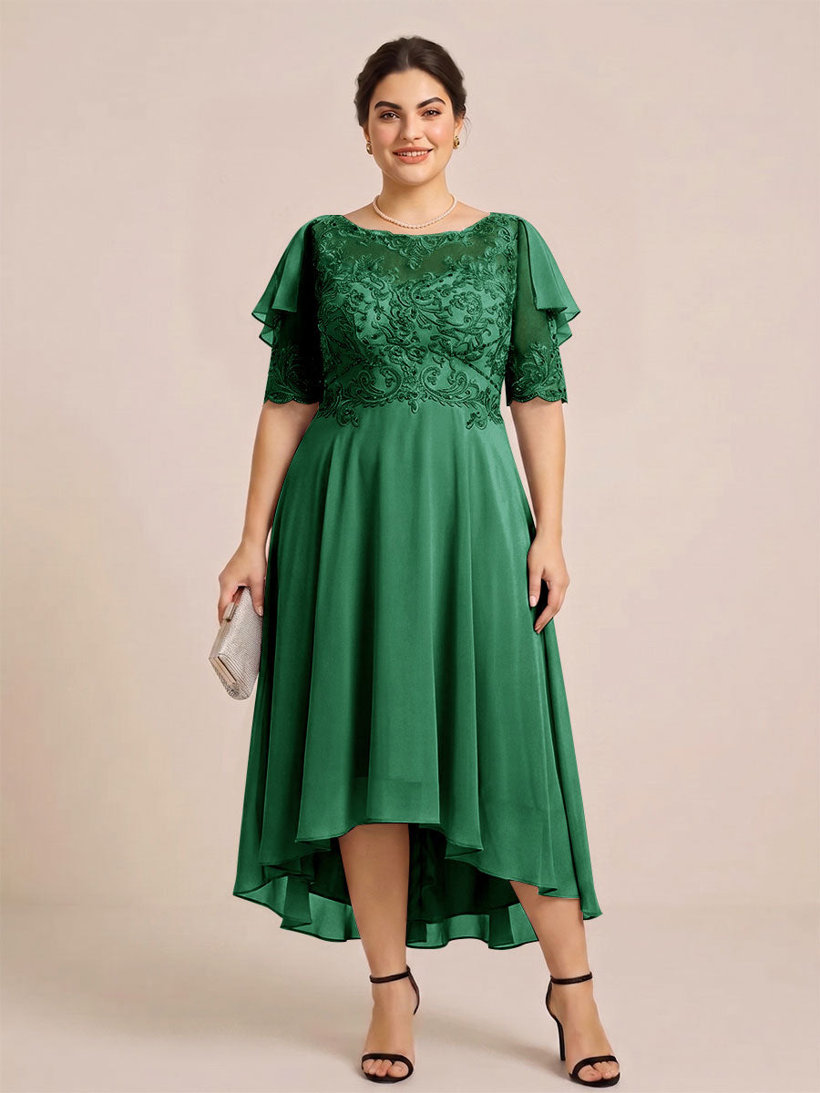 A-Line/Princess Scoop Half Sleeves Plus Size Mother of the Bride Dresses with Applique