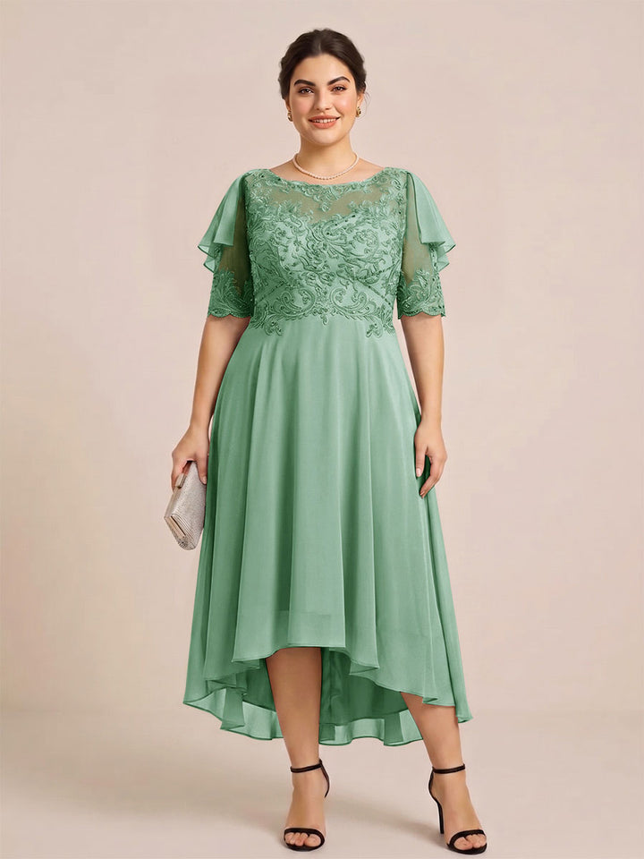 A-Line/Princess Scoop Half Sleeves Plus Size Mother of the Bride Dresses with Applique