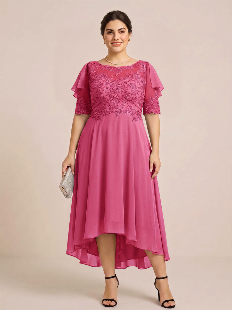 A-Line/Princess Scoop Half Sleeves Plus Size Mother of the Bride Dresses with Applique