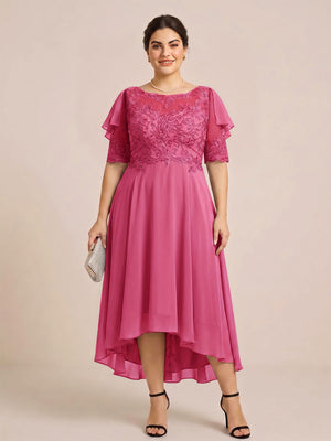 A-Line/Princess Scoop Half Sleeves Plus Size Mother of the Bride Dresses with Applique