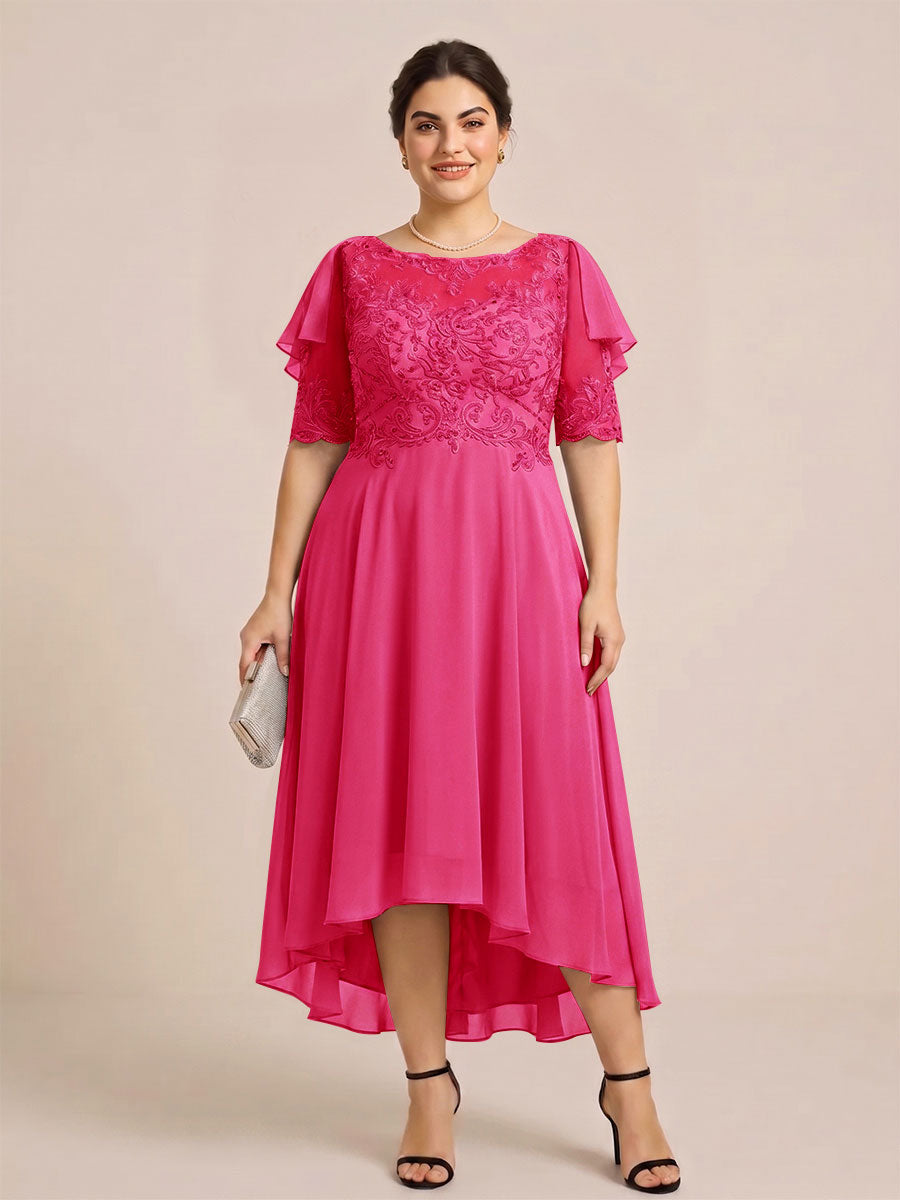 A-Line/Princess Scoop Half Sleeves Plus Size Mother of the Bride Dresses with Applique