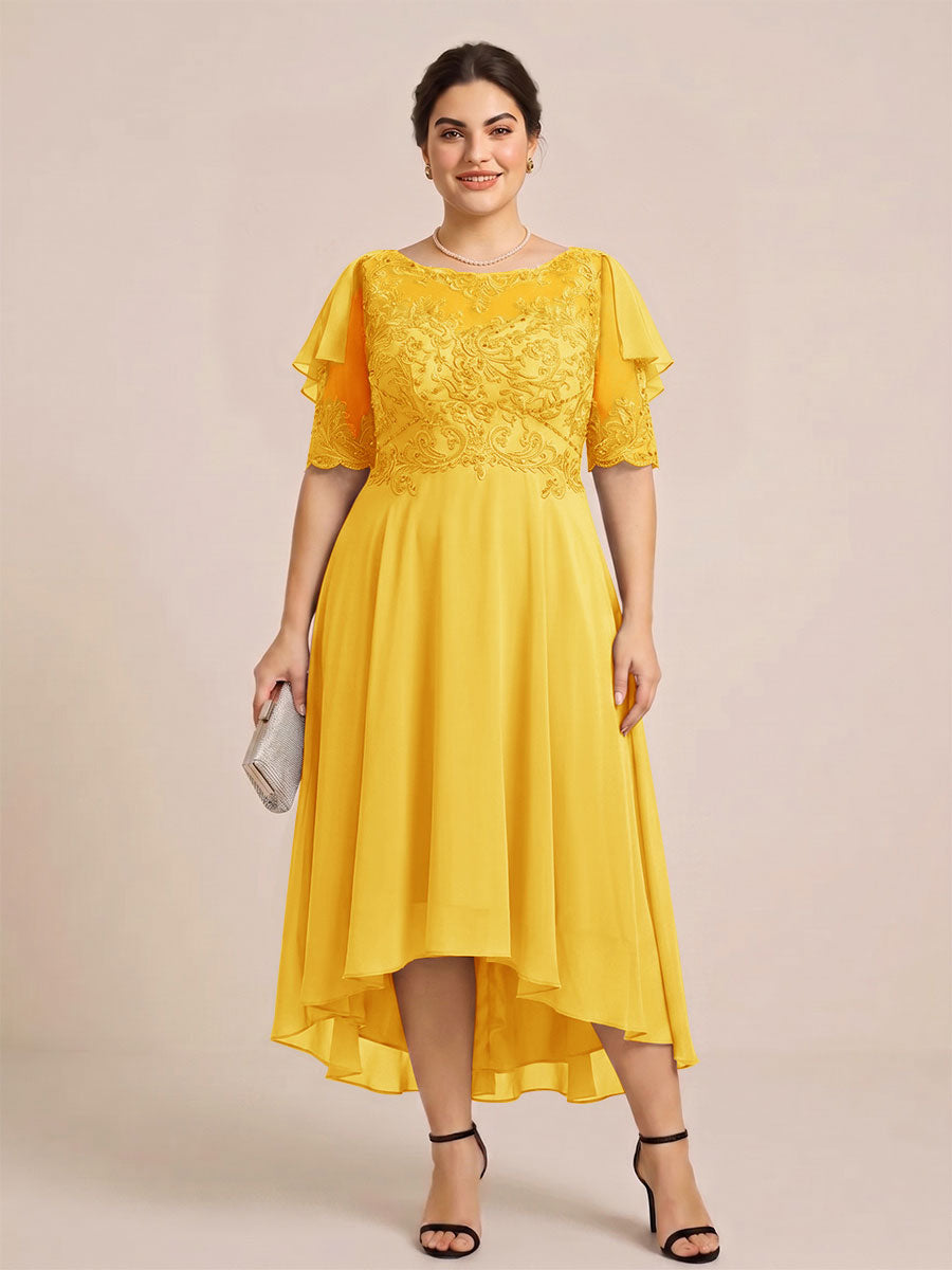 A-Line/Princess Scoop Half Sleeves Plus Size Mother of the Bride Dresses with Applique