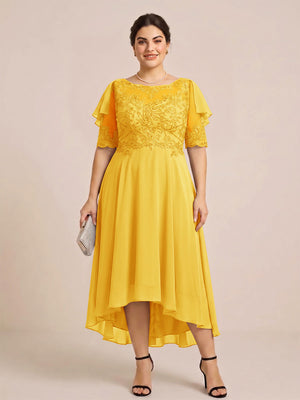 A-Line/Princess Scoop Half Sleeves Plus Size Mother of the Bride Dresses with Applique