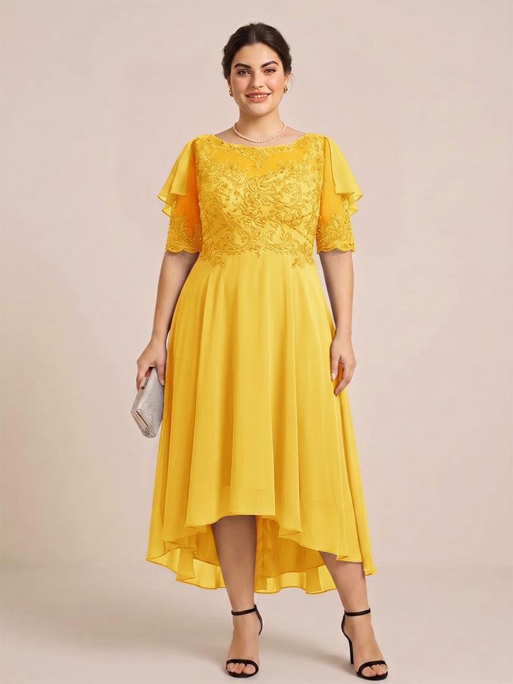 A-Line/Princess Scoop Half Sleeves Plus Size Mother of the Bride Dresses with Applique