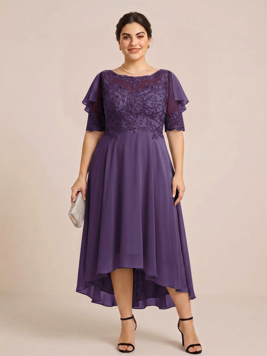 A-Line/Princess Scoop Half Sleeves Plus Size Mother of the Bride Dresses with Applique