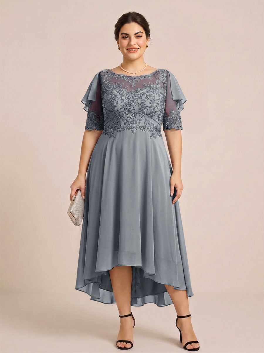 A-Line/Princess Scoop Half Sleeves Plus Size Mother of the Bride Dresses with Applique
