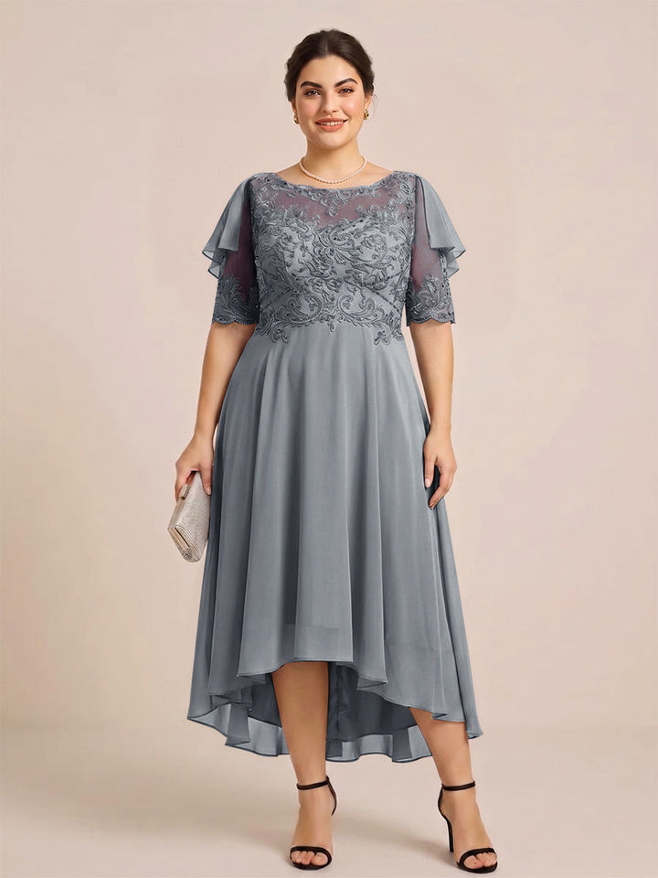 A-Line/Princess Scoop Half Sleeves Plus Size Mother of the Bride Dresses with Applique