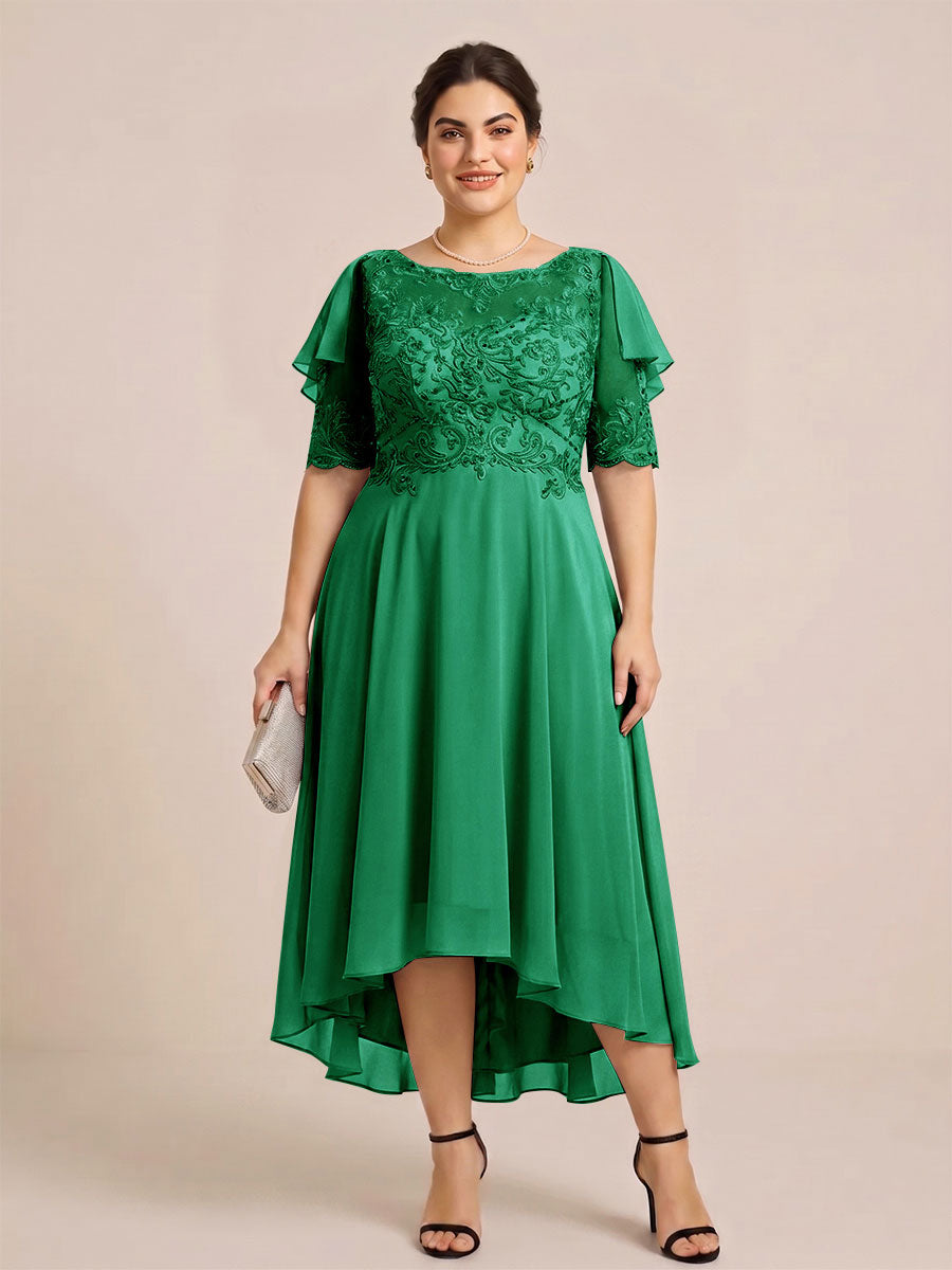 A-Line/Princess Scoop Half Sleeves Plus Size Mother of the Bride Dresses with Applique