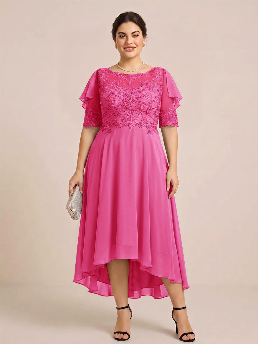 A-Line/Princess Scoop Half Sleeves Plus Size Mother of the Bride Dresses with Applique
