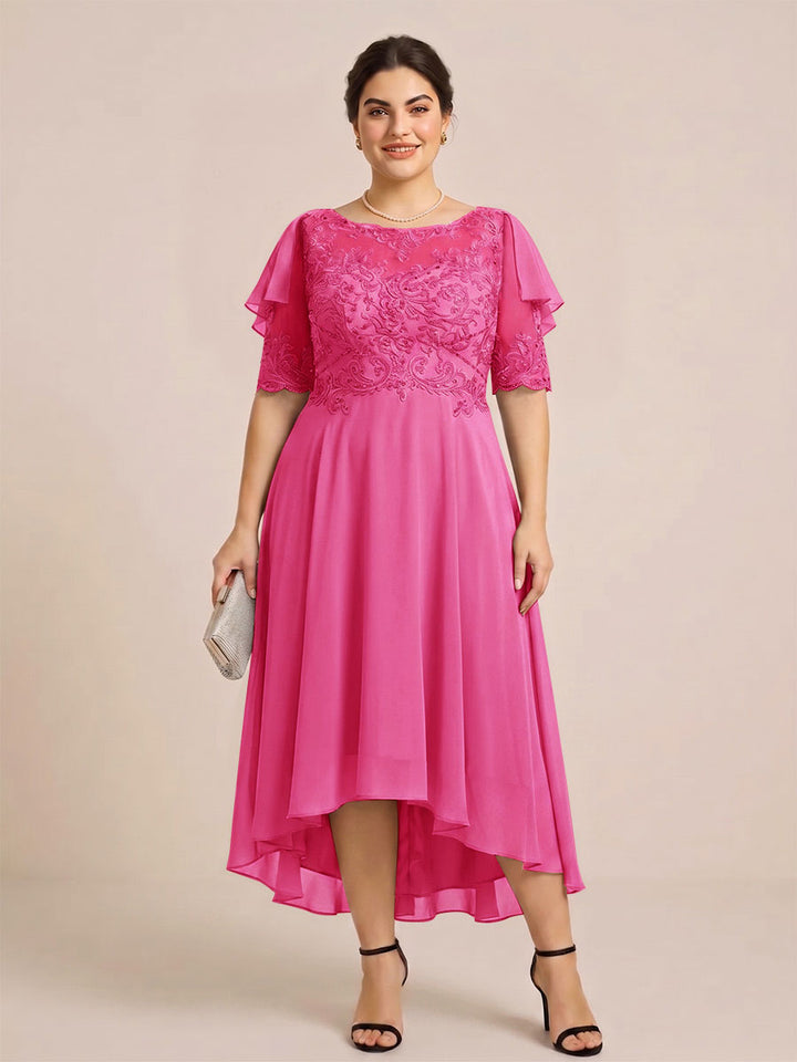 A-Line/Princess Scoop Half Sleeves Plus Size Mother of the Bride Dresses with Applique