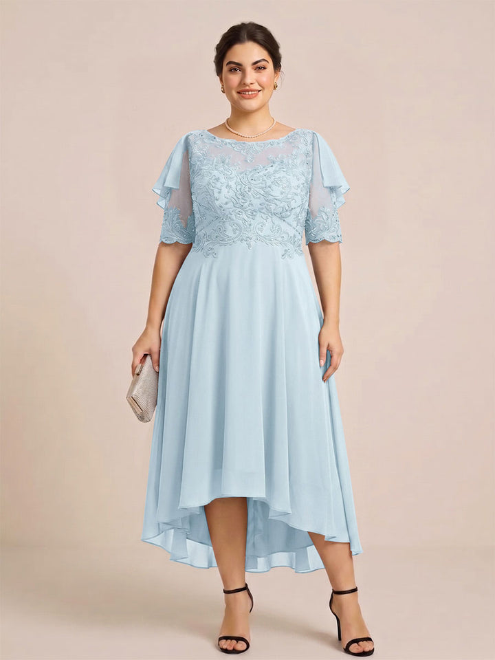 A-Line/Princess Scoop Half Sleeves Plus Size Mother of the Bride Dresses with Applique