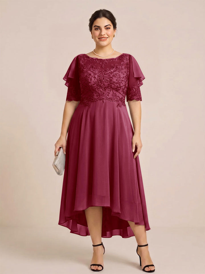 A-Line/Princess Scoop Half Sleeves Plus Size Mother of the Bride Dresses with Applique