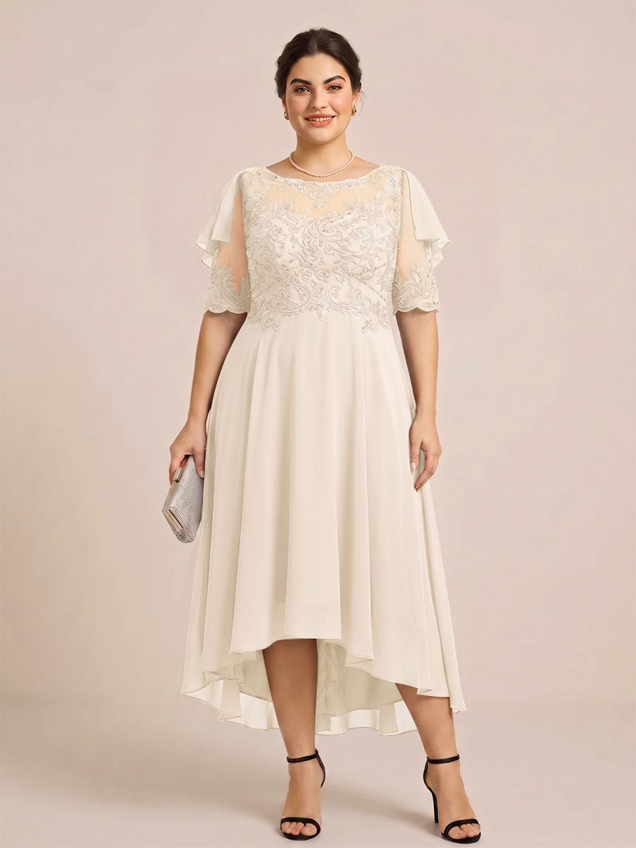 A-Line/Princess Scoop Half Sleeves Plus Size Mother of the Bride Dresses with Applique
