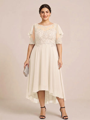 A-Line/Princess Scoop Half Sleeves Plus Size Mother of the Bride Dresses with Applique