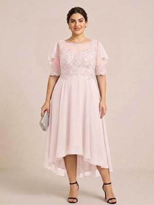 A-Line/Princess Scoop Half Sleeves Plus Size Mother of the Bride Dresses with Applique