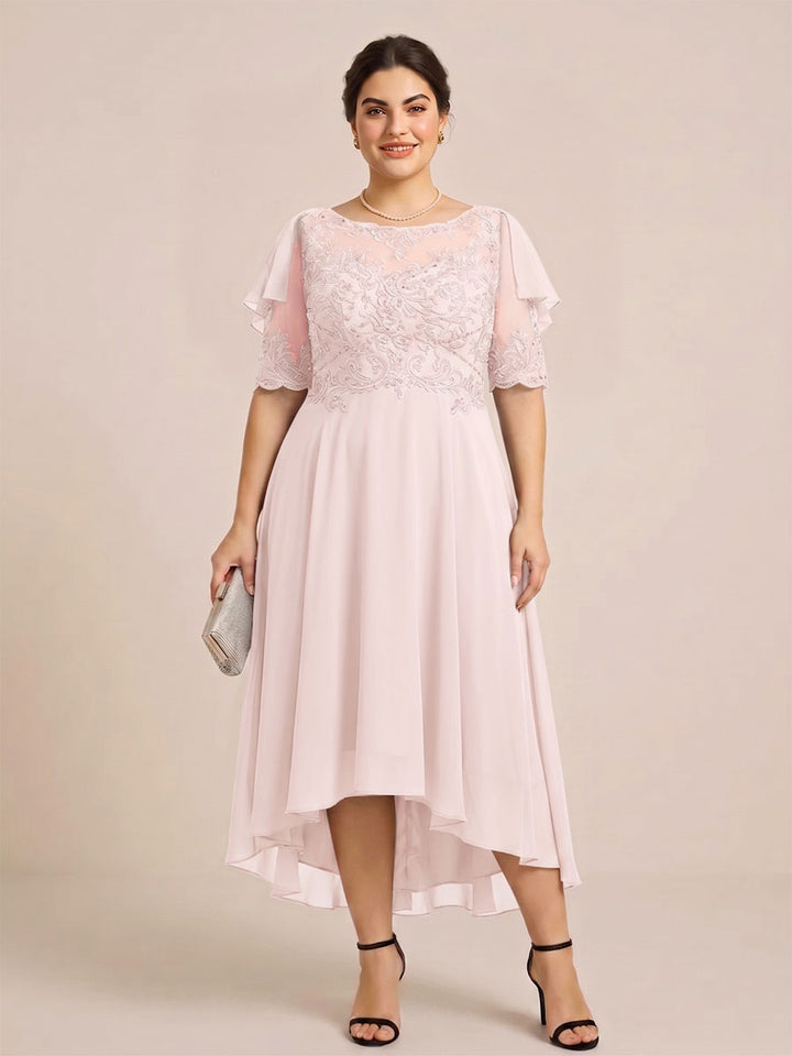A-Line/Princess Scoop Half Sleeves Plus Size Mother of the Bride Dresses with Applique