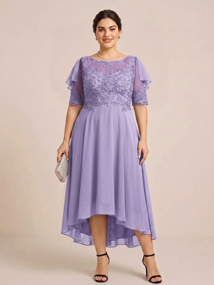 A-Line/Princess Scoop Half Sleeves Plus Size Mother of the Bride Dresses with Applique