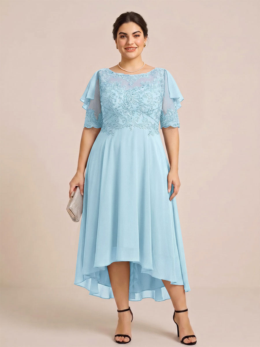 A-Line/Princess Scoop Half Sleeves Plus Size Mother of the Bride Dresses with Applique
