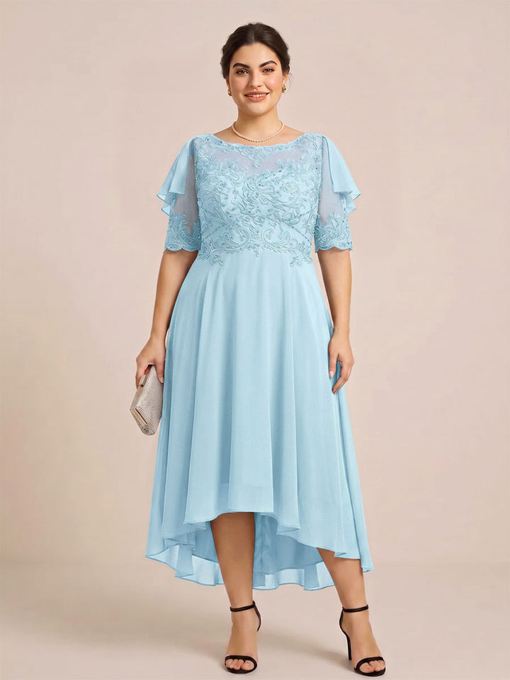 A-Line/Princess Scoop Half Sleeves Plus Size Mother of the Bride Dresses with Applique