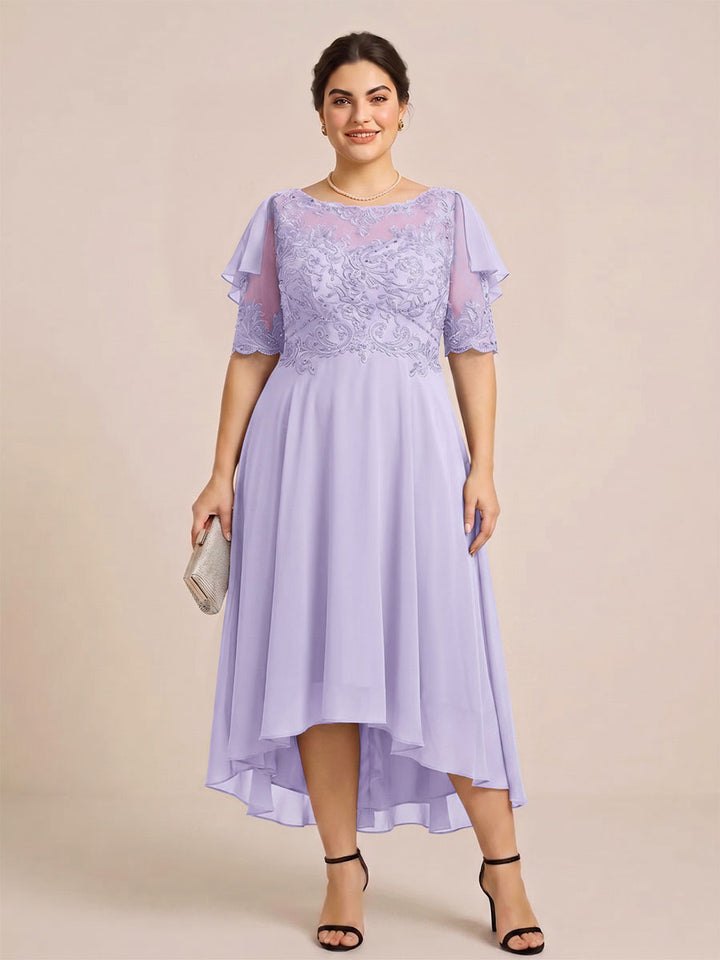 A-Line/Princess Scoop Half Sleeves Plus Size Mother of the Bride Dresses with Applique