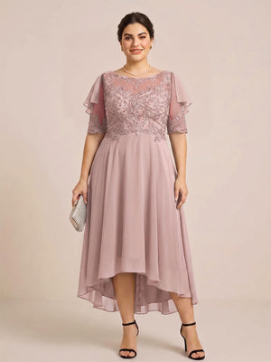 A-Line/Princess Scoop Half Sleeves Plus Size Mother of the Bride Dresses with Applique