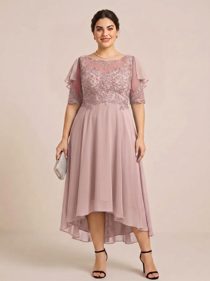 A-Line/Princess Scoop Half Sleeves Plus Size Mother of the Bride Dresses with Applique