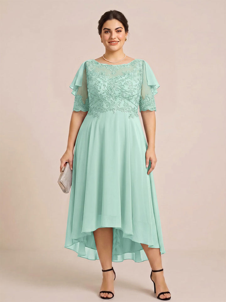A-Line/Princess Scoop Half Sleeves Plus Size Mother of the Bride Dresses with Applique