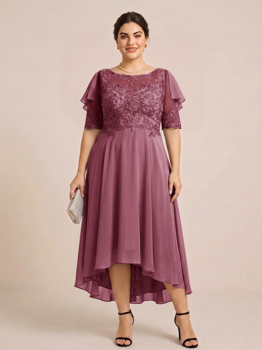 A-Line/Princess Scoop Half Sleeves Plus Size Mother of the Bride Dresses with Applique