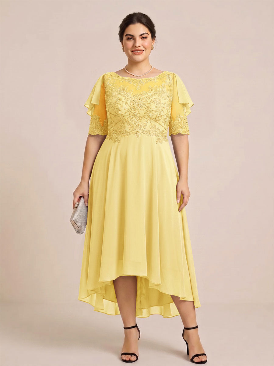 A-Line/Princess Scoop Half Sleeves Plus Size Mother of the Bride Dresses with Applique