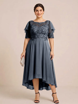 A-Line/Princess Scoop Half Sleeves Plus Size Mother of the Bride Dresses with Applique