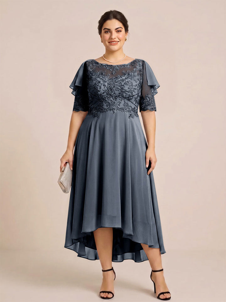 A-Line/Princess Scoop Half Sleeves Plus Size Mother of the Bride Dresses with Applique