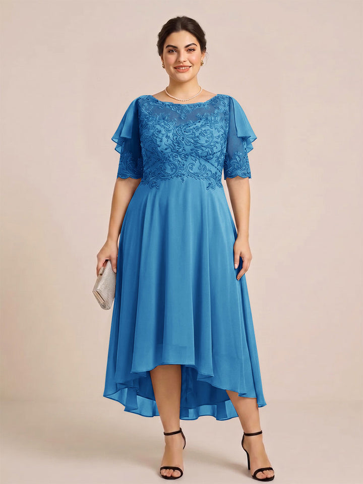 A-Line/Princess Scoop Half Sleeves Plus Size Mother of the Bride Dresses with Applique